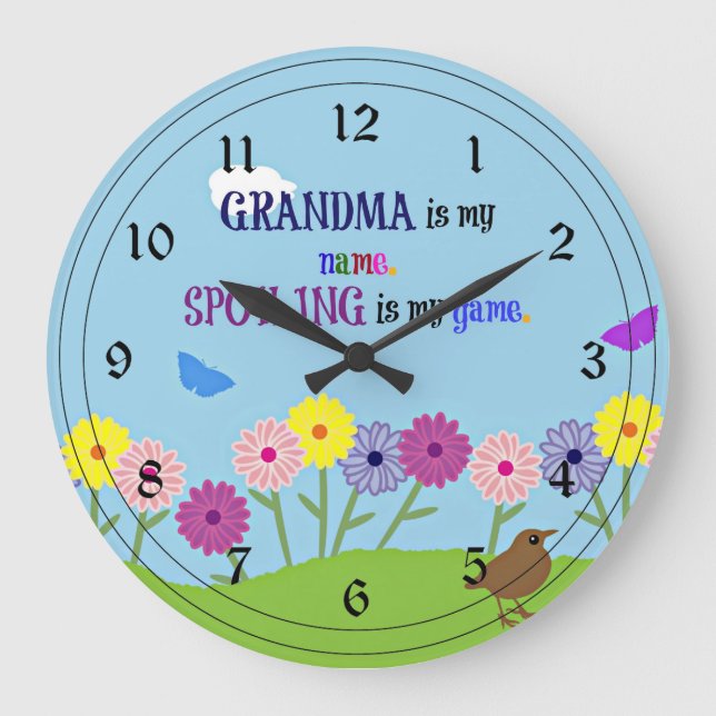 Grandma is my Name. Spoiling is my Game. Large Clock (Front)