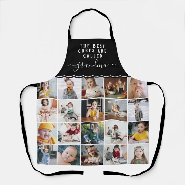 Grandma Is the Best Chef Black Photo Collage Apron (Front)
