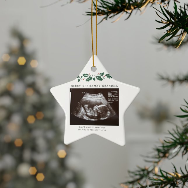 Grandma Keepsake Christmas Pregnancy Announcement Ceramic Ornament (Pregnancy Announcement Grandma Keepsake Star Ceramic Ornament)