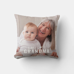 Grandma Keepsake Modern Bold Monogram Photo Throw Pillow