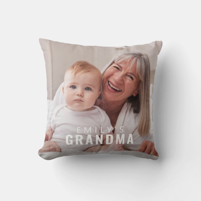 Grandma Keepsake Modern Bold Monogram Photo Throw Pillow (Front)