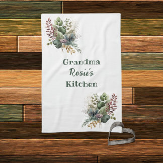 Grandma Kitchen | Personalized Watercolor Greenery Towel