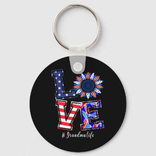 Grandma Life 4th Of July Love Sunflower American F Keychain