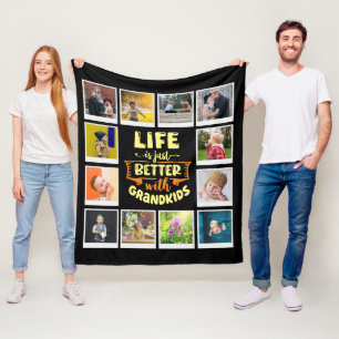 Grandma Life Better With Grandkids Photo Collage Fleece Blanket