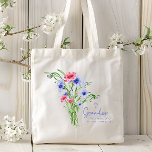 Grandma Like A Mom Modern Script Watercolor Floral Tote Bag