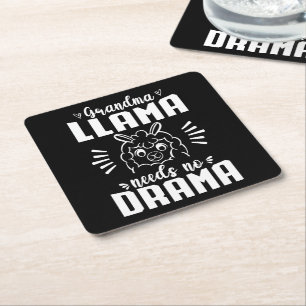 Grandma Llama Needs No Drama Cute Llama Birthday Square Paper Coaster