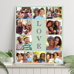 Grandma Love 10 Photo Collage Sage Green Faux Canvas Print