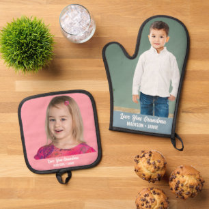 Grandma Love Kids Custom Photo Oven Mitt & Pot Holder Set