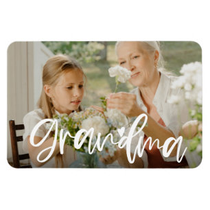 Grandma Love Script Personalized Photo Gift Magnet