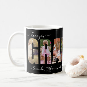 Grandma Love Seven Photo Grandkids Names Black Coffee Mug