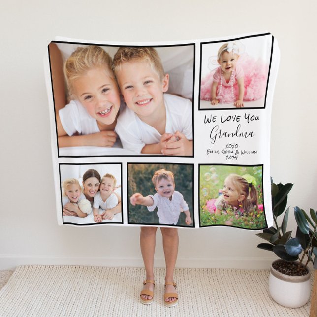 Grandma Love You Personalized Photo Fleece Blanket (Creator Uploaded)