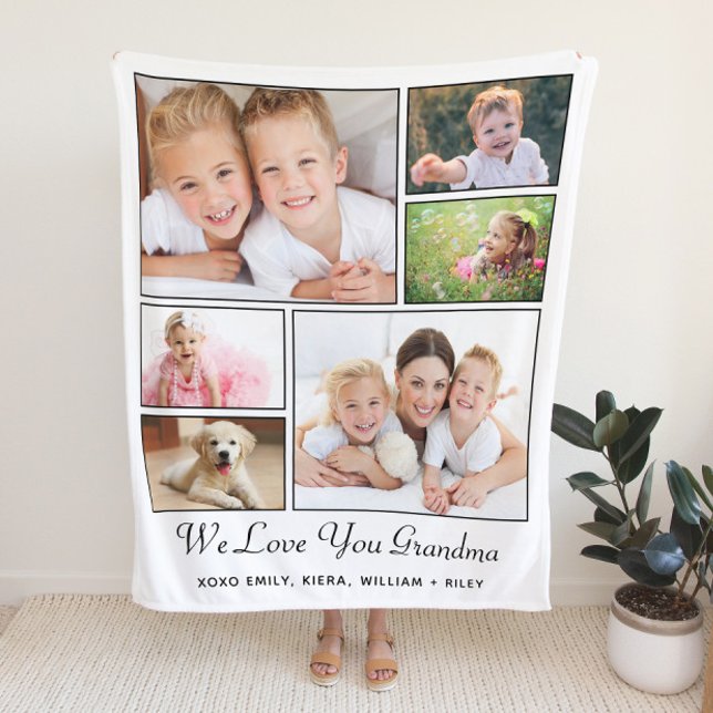 Grandma Love You Personalized Photo Sherpa Blanket (Creator Uploaded)