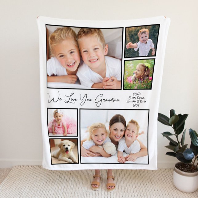 Grandma Love You Photo Collage Fleece Blanket (Creator Uploaded)