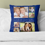 Grandma Love You Photos Blue Personalized Throw Pillow<br><div class="desc">Celebrate Grandma with this custom photo collage keepsake pillow with modern white script and typography against a navy blue background. You can personalize with six family photos of grandchildren, family members, pets, etc., and personalize the expression to "I Love You" or "We Love You, " and whether she is called...</div>