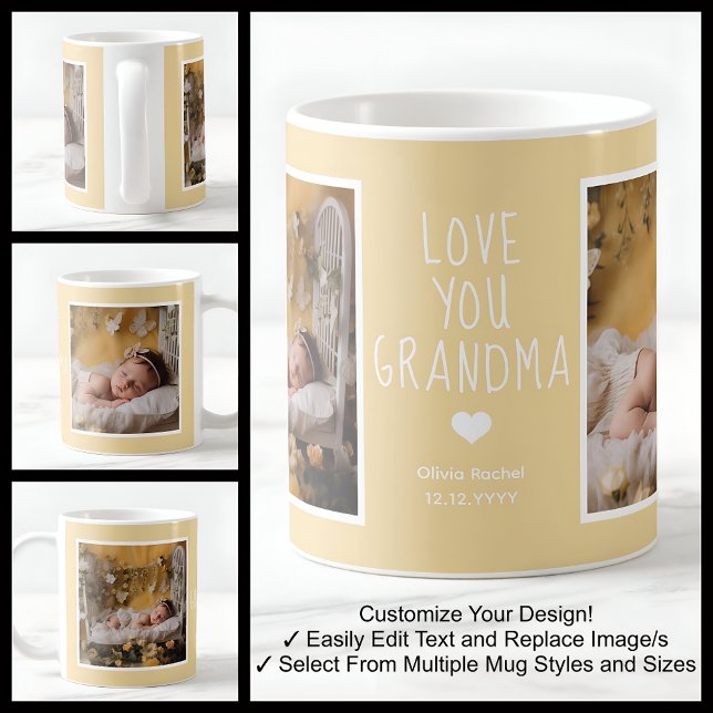 Grandma Love You Photos Modern Yellow C62 White Coffee Mug (Creator Uploaded)