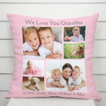 Grandma Love You Pink Photo Throw Pillow<br><div class="desc">Celebrate Grandma with this custom multi-photo collage pillow. You can personalize with six family photos of grandchildren, family members, pets, etc., customize the expression to "I Love You" or "We Love You, " and whether she is called "Grandma, " "Nana, " "Mommom, " etc., and add the grandchild's or grandchildren's...</div>