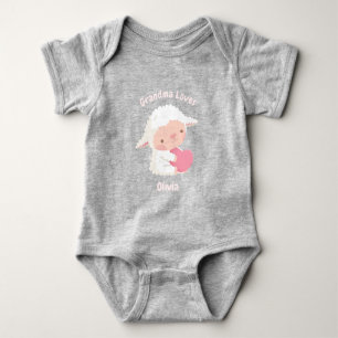 Grandma Loves Cute Little Lamb Personalized Baby Bodysuit
