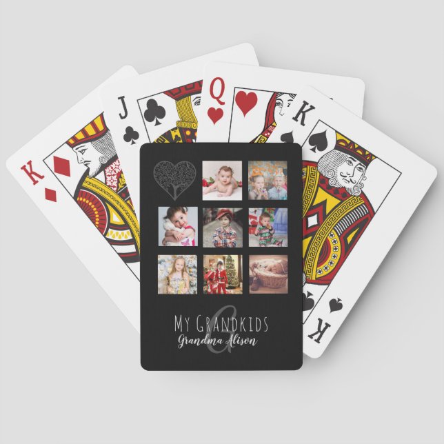 Grandma Loves Her Family Tree Photo Collage Gift Playing Cards (Back)