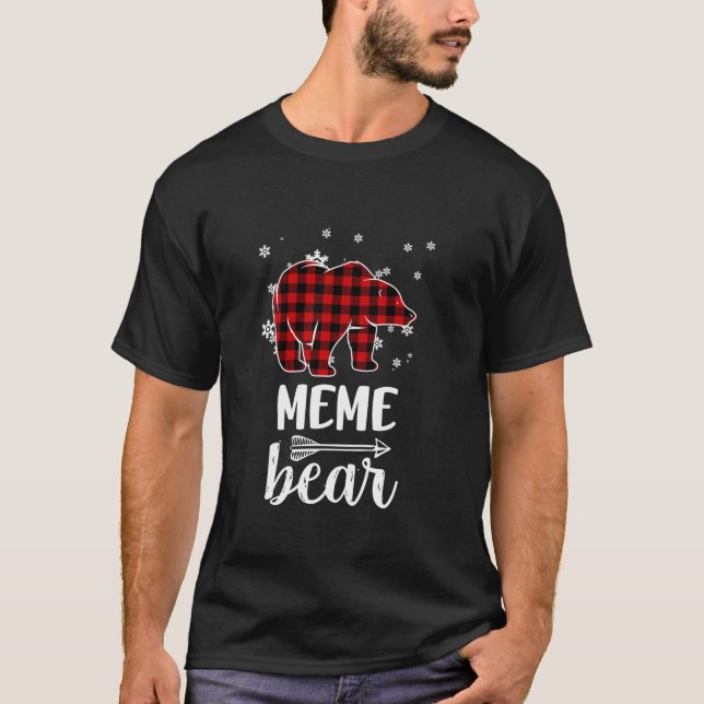 Grandma Meme Bear Xmas Pajama Red Plaid Buffalo PJ T-Shirt (Front)