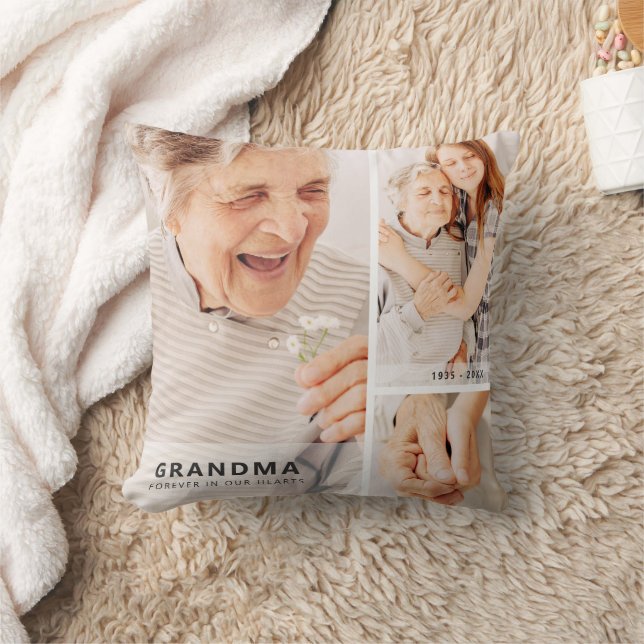Grandma Memorial Modern Geometric Photo Collage Throw Pillow (Blanket)