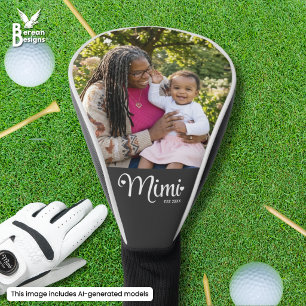 Grandma Mimi Established Script Heart Photo Golf Head Cover