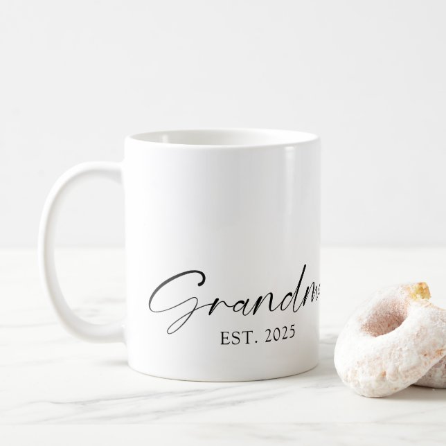 Grandma Minimalist Simple Script Personalized  Coffee Mug (With Donut)