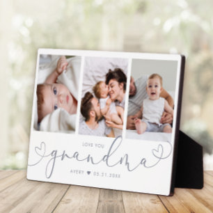 Grandma Modern Heart Script Photo Collage Love Plaque