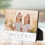 Grandma Modern Heart Script Photo Love  Plaque<br><div class="desc">Evoke warmth and tenderness with this personalized photo plaque,  a celebration of the unique bond between grandma and grandchild. This modern masterpiece features your chosen photograph embraced by a swirling heart,  crafted in elegant script. Personalized with your kids name,  it becomes a timeless treasure to adorn any home.</div>