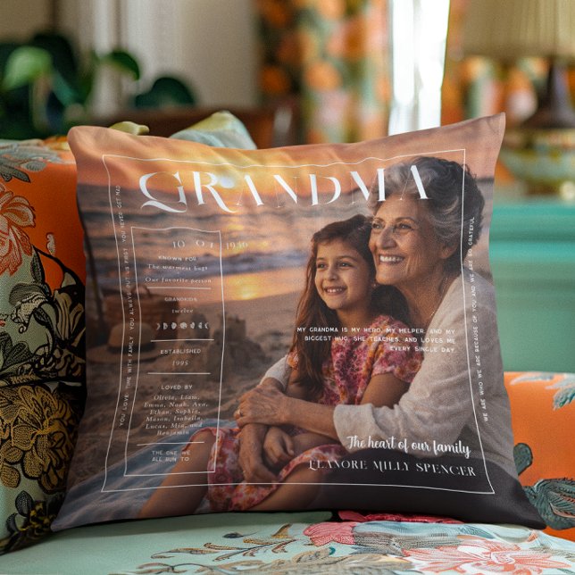 Grandma | Modern Personalized Photo Throw Pillow (Creator Uploaded)
