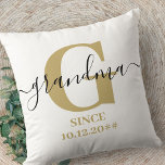 Grandma Monogram Elegant Script Subtle Ochre Throw Pillow<br><div class="desc">Personalized pillow for a new grandma or long established gran, which you can customize with the date they became a grandmother. This trendy minimalist design has a subtle colour palette of ochre yellow, black and white. It has a Grandma monogram, with the initial letter G and the name grandma, lettered...</div>