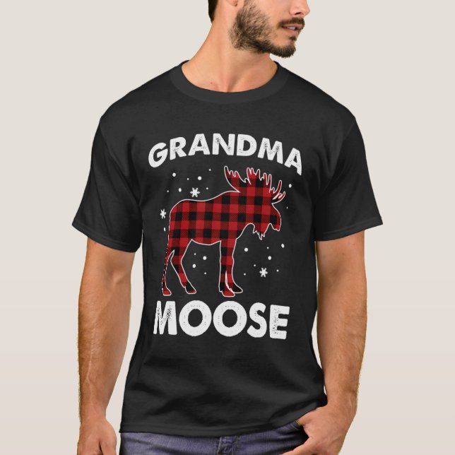 Grandma Moose Red Plaid Buffalo Matching Family Pa T-Shirt (Front)