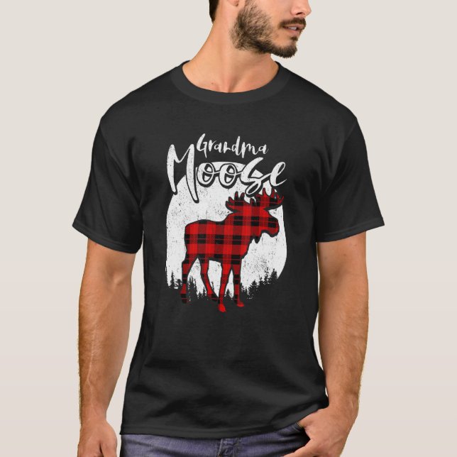 Grandma Moose Red Plaid Buffalo Matching Family Pa T-Shirt (Front)