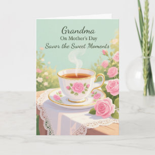 Grandma Mothers Day Sweet Moments Rose Teacup Card