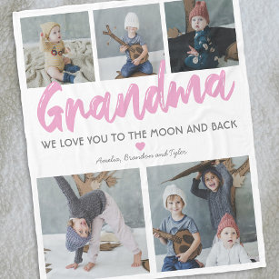 Grandma Nana 5 Photo Collage Fleece Blanket