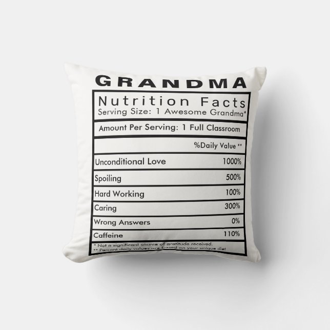 Grandma Nutrition Facts Statistics Cushion (Front)