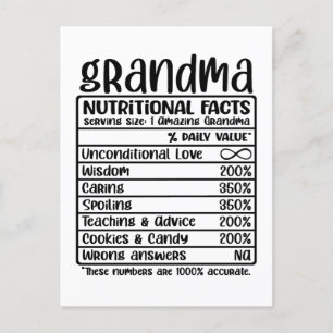Grandma Nutritional Facts Postcard