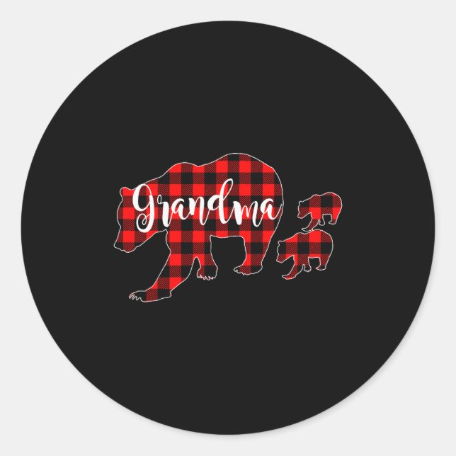 Grandma Of 2 Girls Boys Xmas Matching Red Plaid Gr Classic Round Sticker (Front)