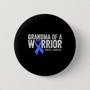 Grandma of a Warrior T1D Diabetic Blue Ribbon Supp 2 Inch Round Button