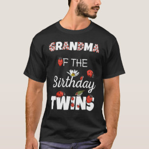 Grandma Of Birthday Twins Floral Family Ladybug Bi T-Shirt