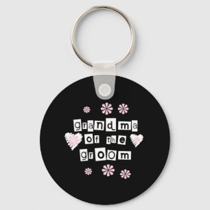 Grandma of Groom White on Black Keychain
