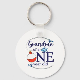 Grandma Of The Big One Fishing Boy First Birthday Keychain
