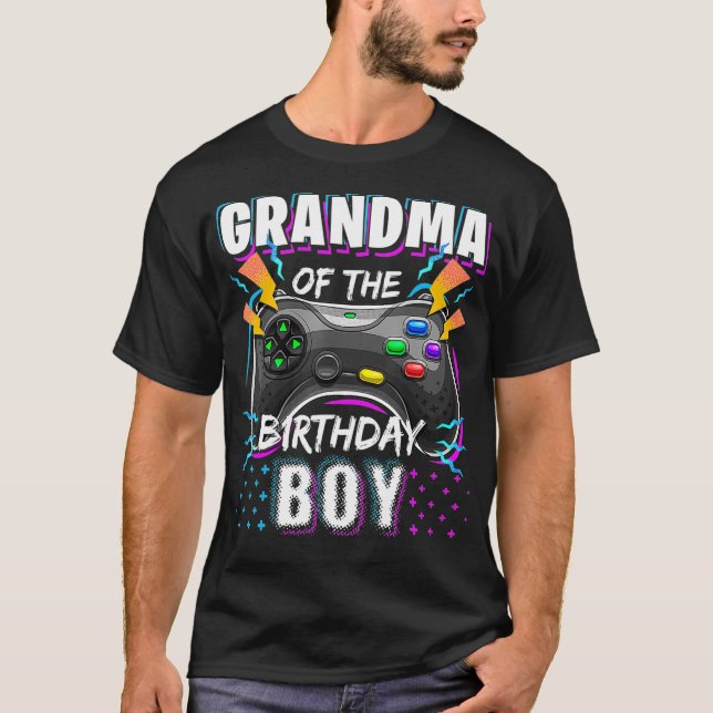 Grandma of the Birthday Boy Matching Video Game Bi T-Shirt (Front)