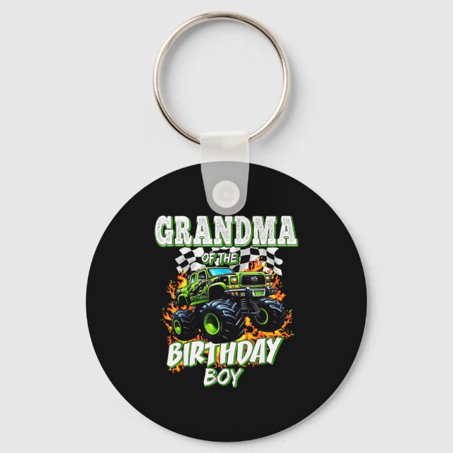 Grandma Of The Birthday Boy Monster Truck Birthday Keychain (Front)