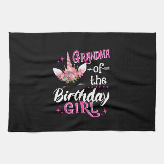 Grandma Of The Birthday Girl Unicorn Flower Long S Kitchen Towel