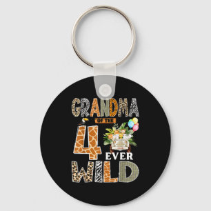 Grandma Of The Four Ever Wild Safari 4th Birthday Keychain