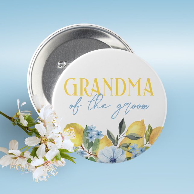 Grandma of the Groom Lemon Bridal Shower Button (Lemon Bridal Shower Pin on Buttons for Your Special Guests of Honor Such as Grandma's, Mom's & More)