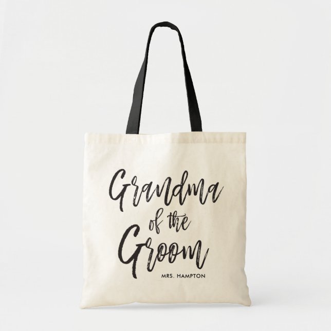 Grandma of the Groom | Script Style Custom Wedding Tote Bag (Front)