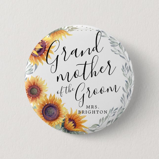 Grandma of the Groom | Sunflower Florals Wedding 2 Inch Round Button (Front)