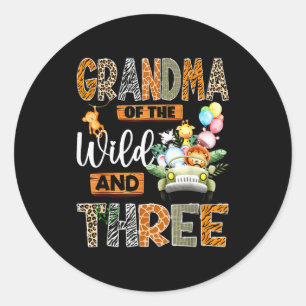 Grandma Of The Wild And Three 3rd Birthday Boy Saf Classic Round Sticker