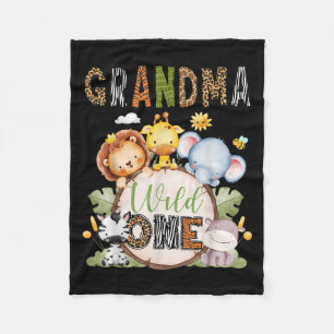 Grandma Of The Wild One 1st Birthday Boy Jungle Sa Fleece Blanket